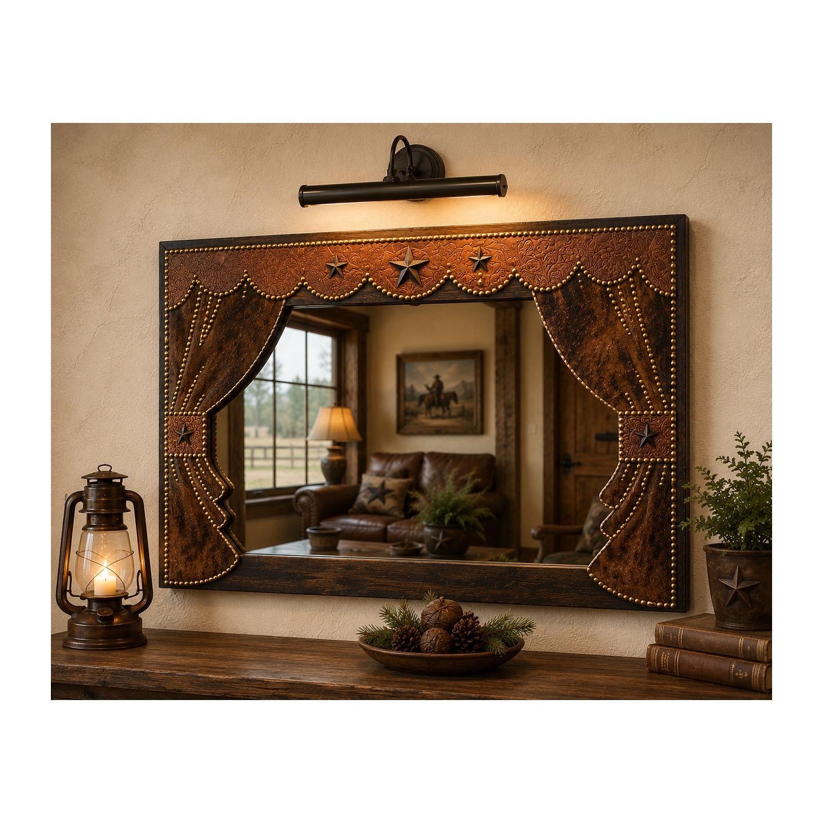 Western Cowhide Curtain Mirror Frame